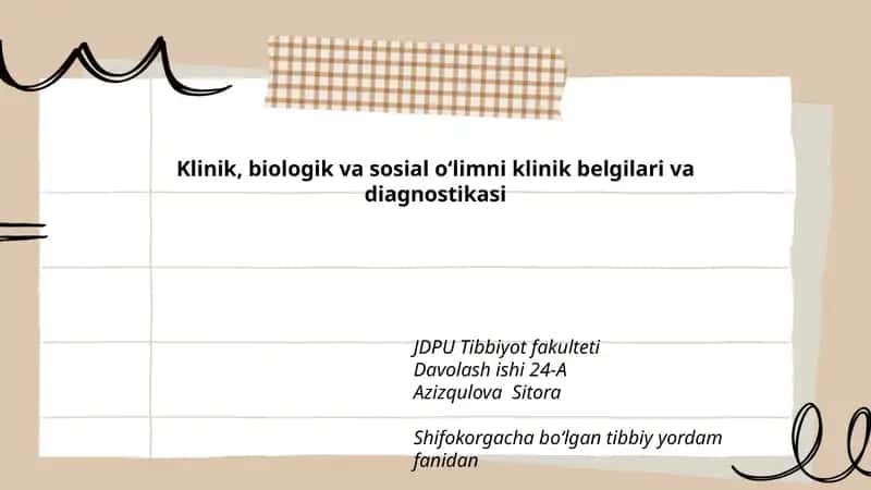 Klinik, biologik va sosial oʻlimni klinik belgilari va diagnostikasi 1