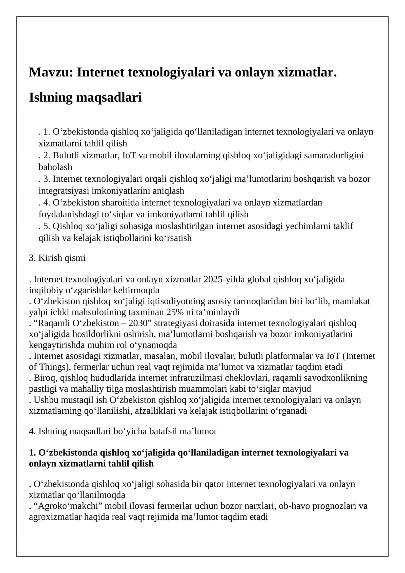 Internet texnologiyalari va onlayn xizmatlar 1