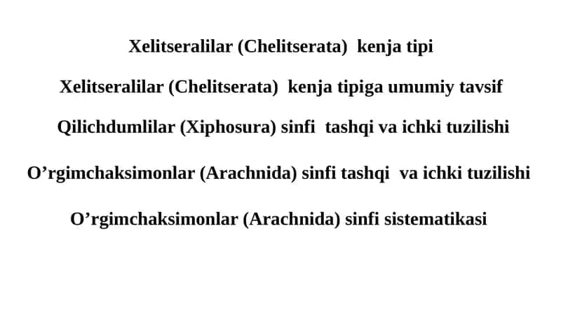 Xelitseralilar (Chelitserata) kenja tipi 1