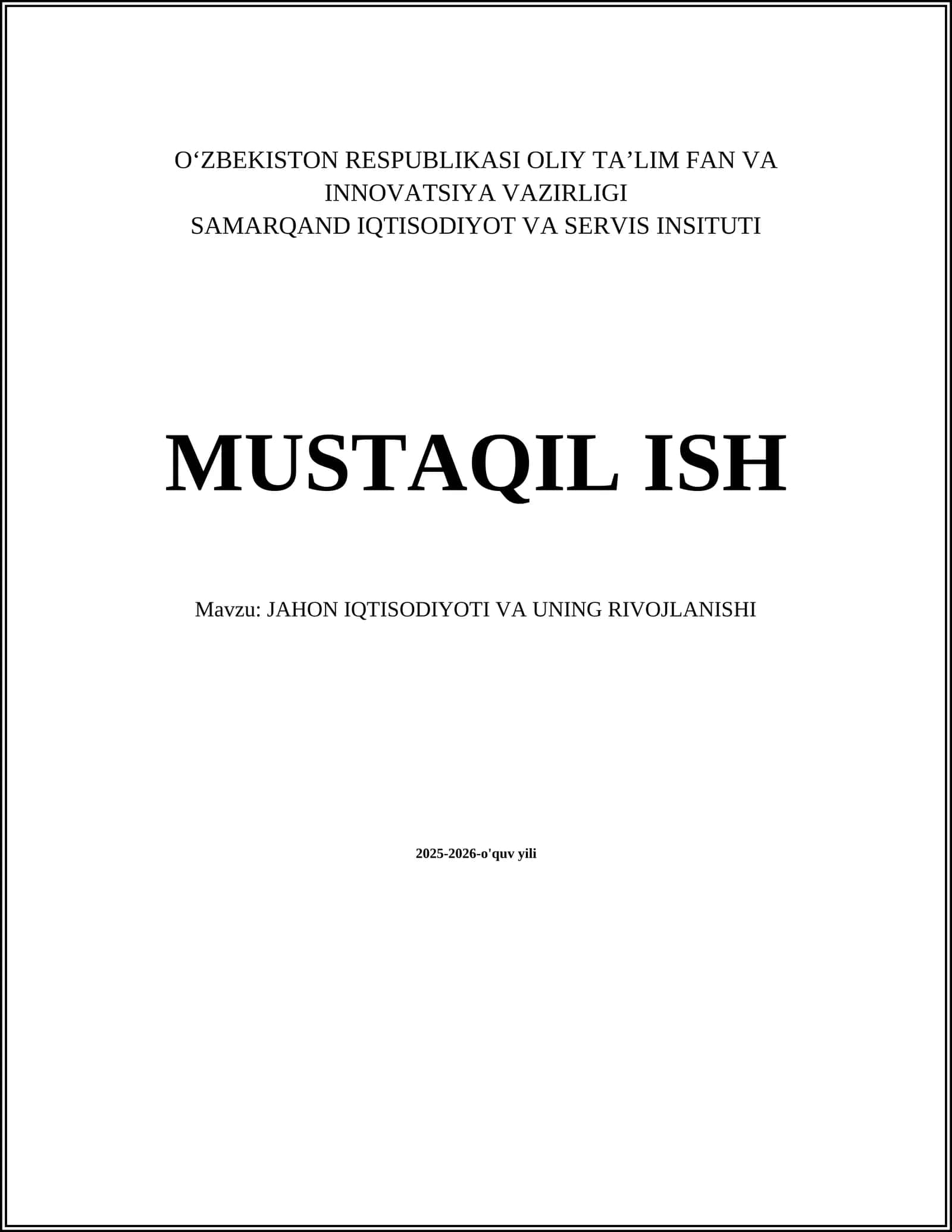 JAHON IQTISODIYOTI VA UNING RIVOJLANISHI 1