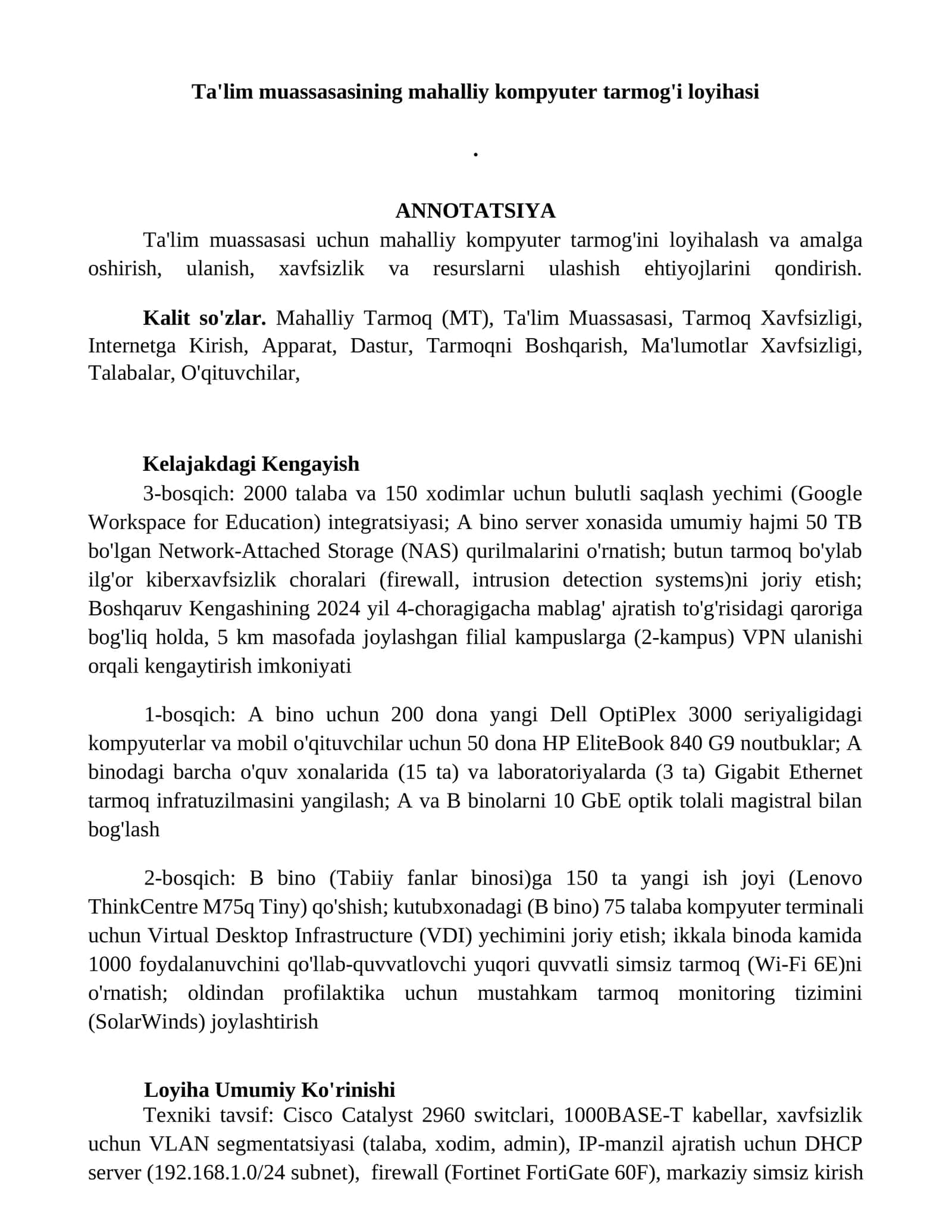 Mahalliy kompyuter tarmoq loyihasi 1