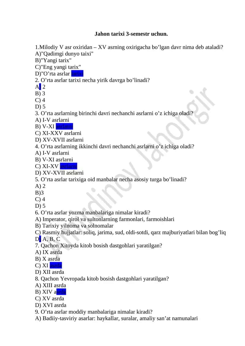 Jahon tarixi 3-semestr 1