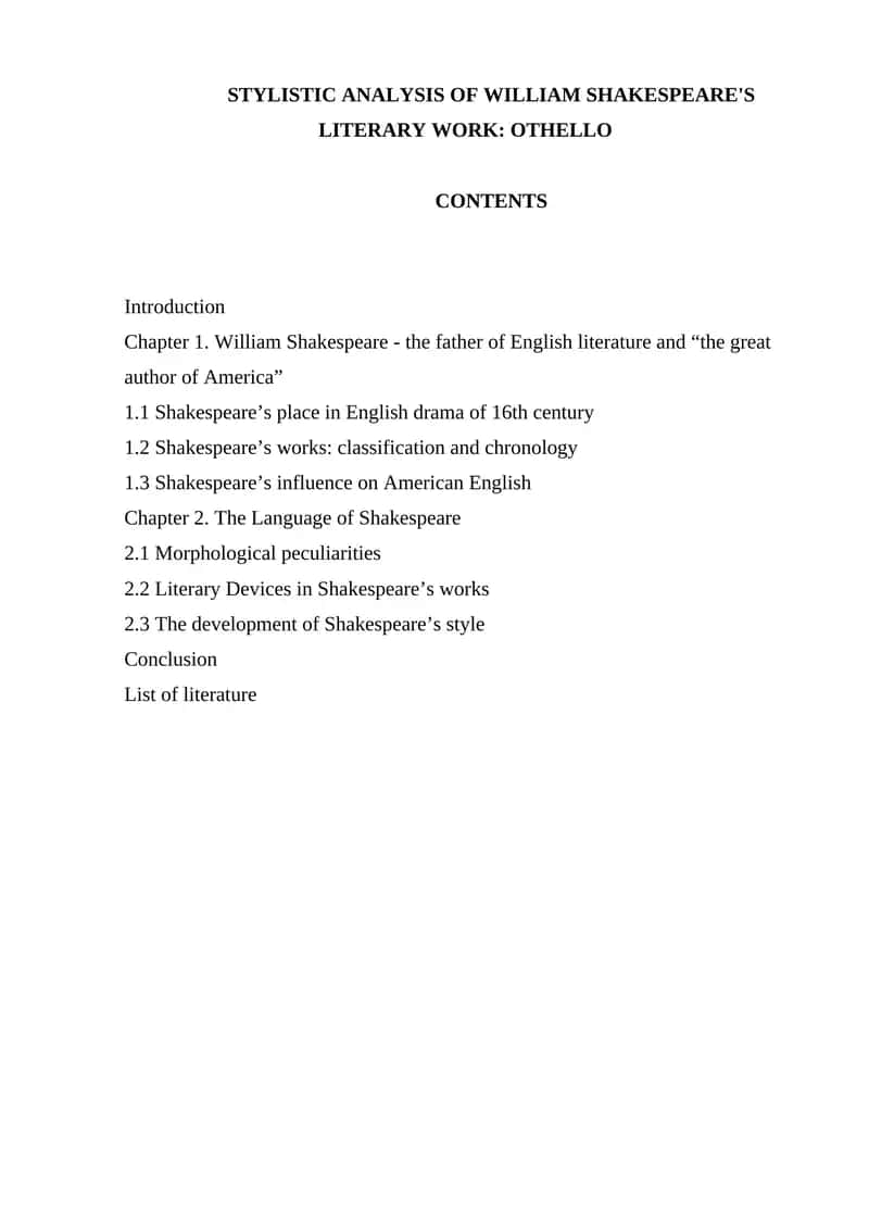 Stylistic Analysis of William Shakespeare's Literary Work: Othello 1