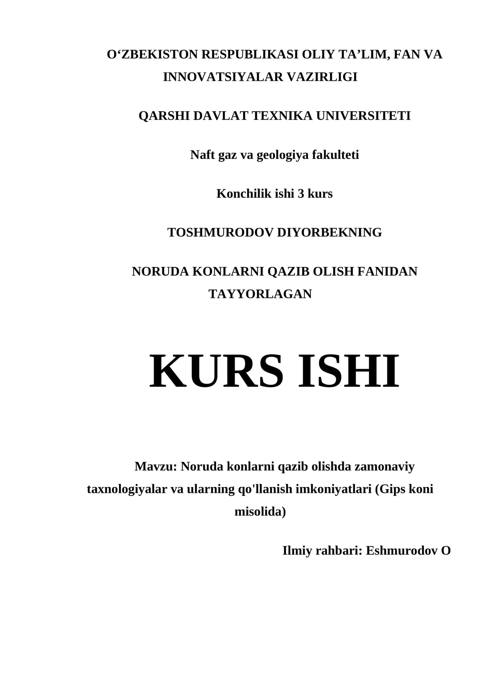 NORUDA KONLARNI QAZIB OLISHDA ZAMONAVIY TAXNOLOGIYALAR VA ULARNING QO'LLANISH IMKONIYATLARI (GIPS KONI MISOLIDA) 1