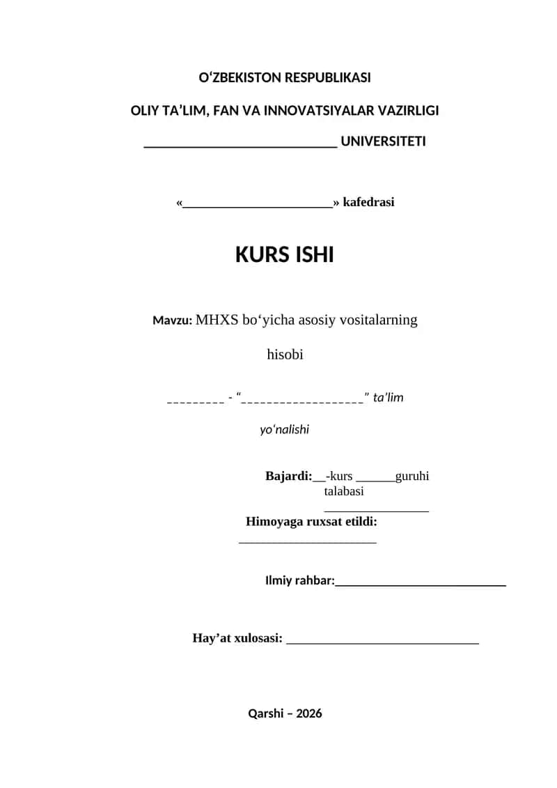 MHXS boʻyicha asosiy vositalarning hisobi 1