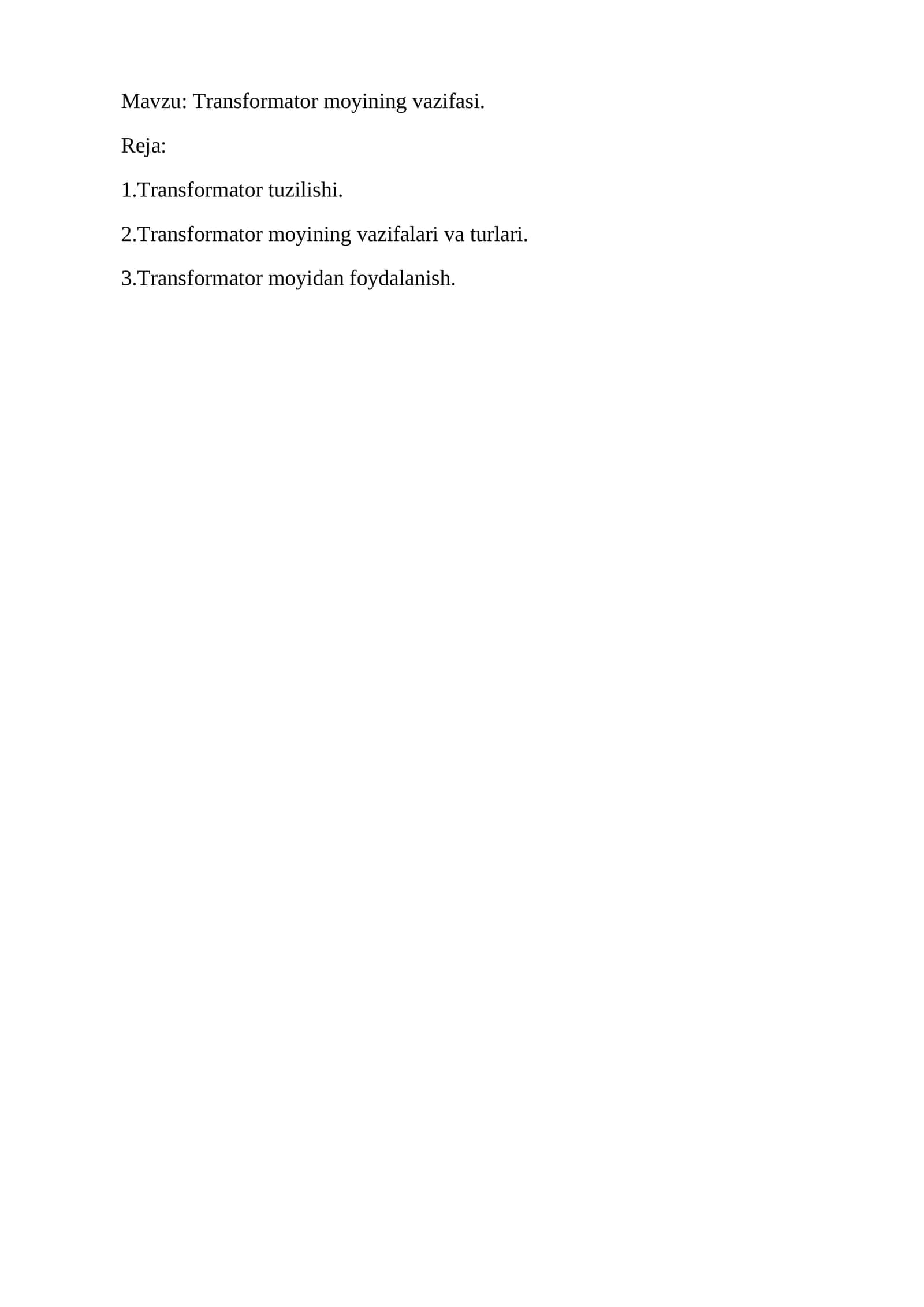 Transformator moyining vazifasi 1