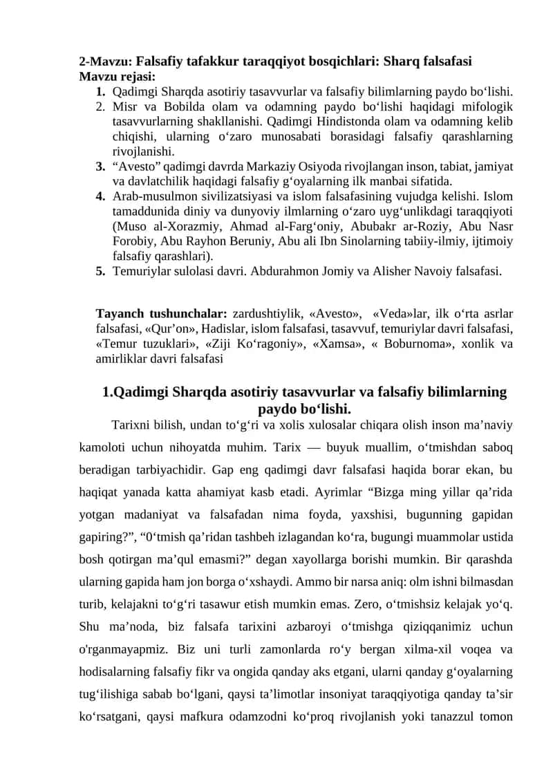 Qadimgi Sharqda Falsafiy Tasavvurlar 1