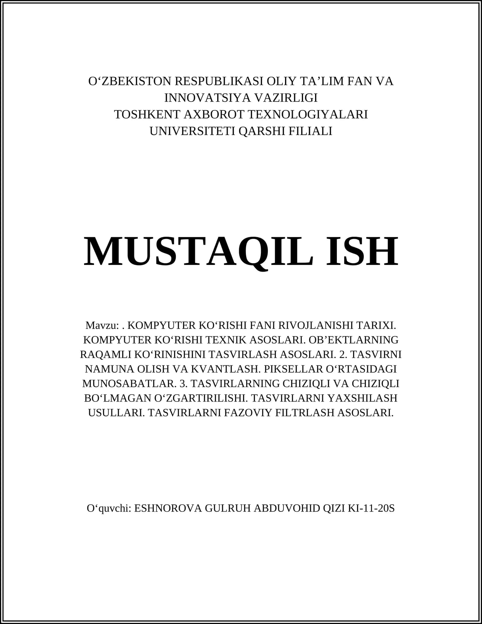 KOMPYUTER KO‘RISHI FANI RIVOJLANISHI TARIXI 1