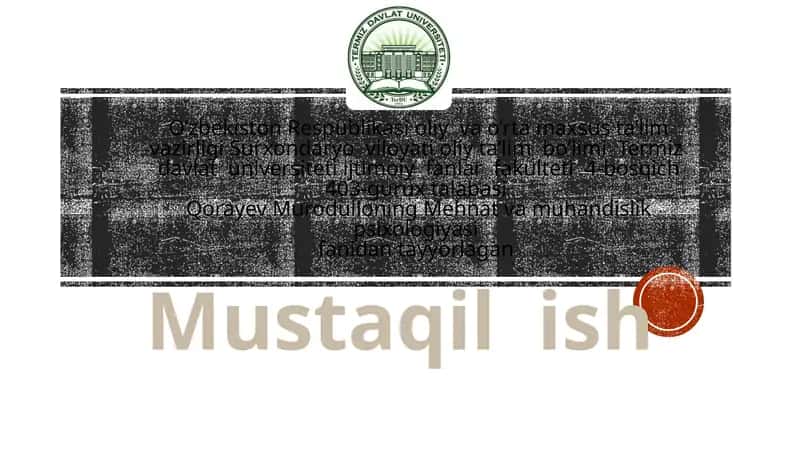 Inson va mashina hamkorligi fanidan tayyorlagan 1