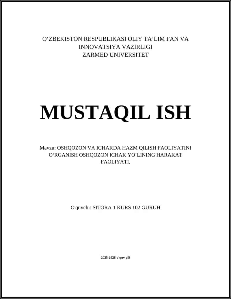 OSHQOZON VA ICHAKDA HAZM QILISH FAOLIYATINI O‘RGANISH OSHQOZON ICHAK YO‘LINING HARAKAT FAOLIYATI 1