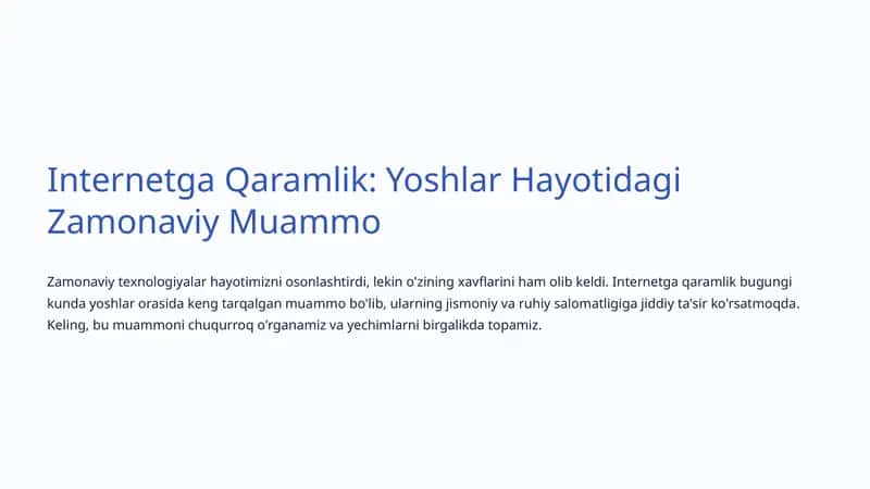 Internetga Qaramlik: Yoshlar Hayotidagi Zamonaviy Muammo 1