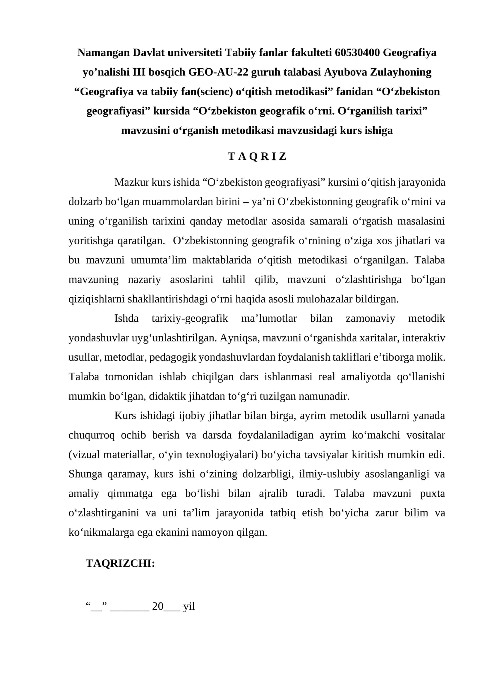 O‘zbekiston geografiyasi kurs ishi 1