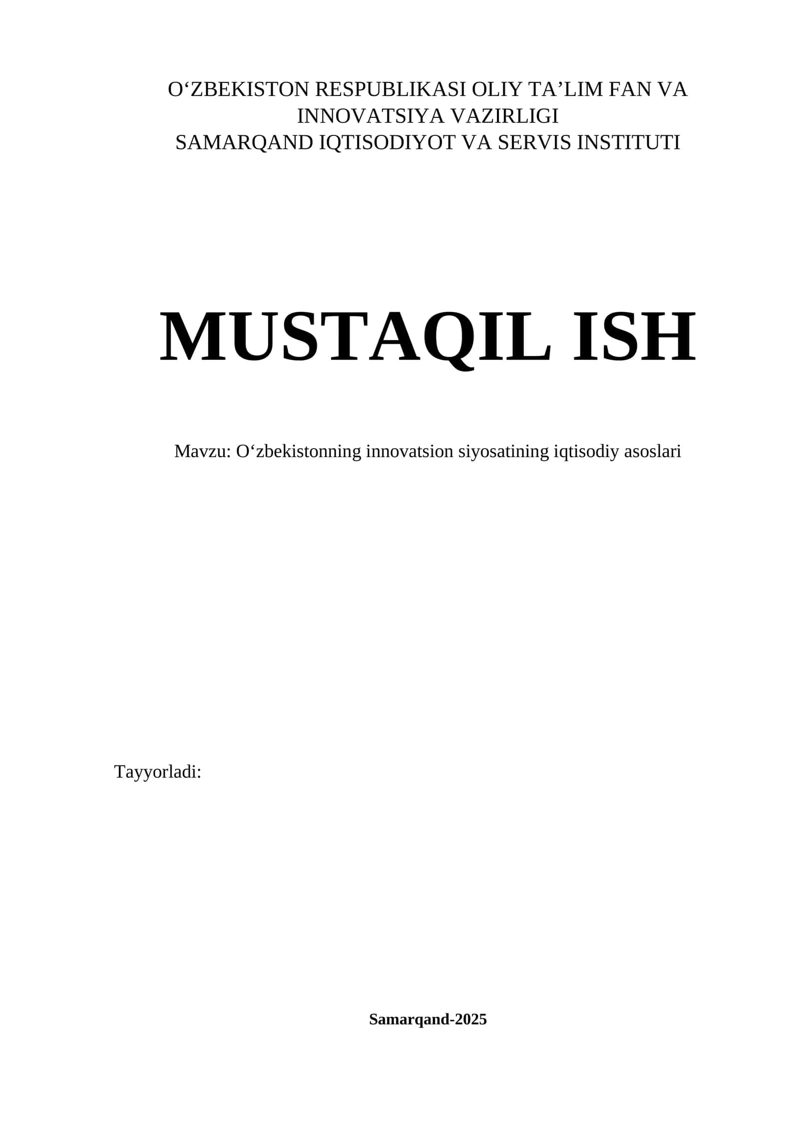 O‘zbekistonning innovatsion siyosatining iqtisodiy asoslari 1