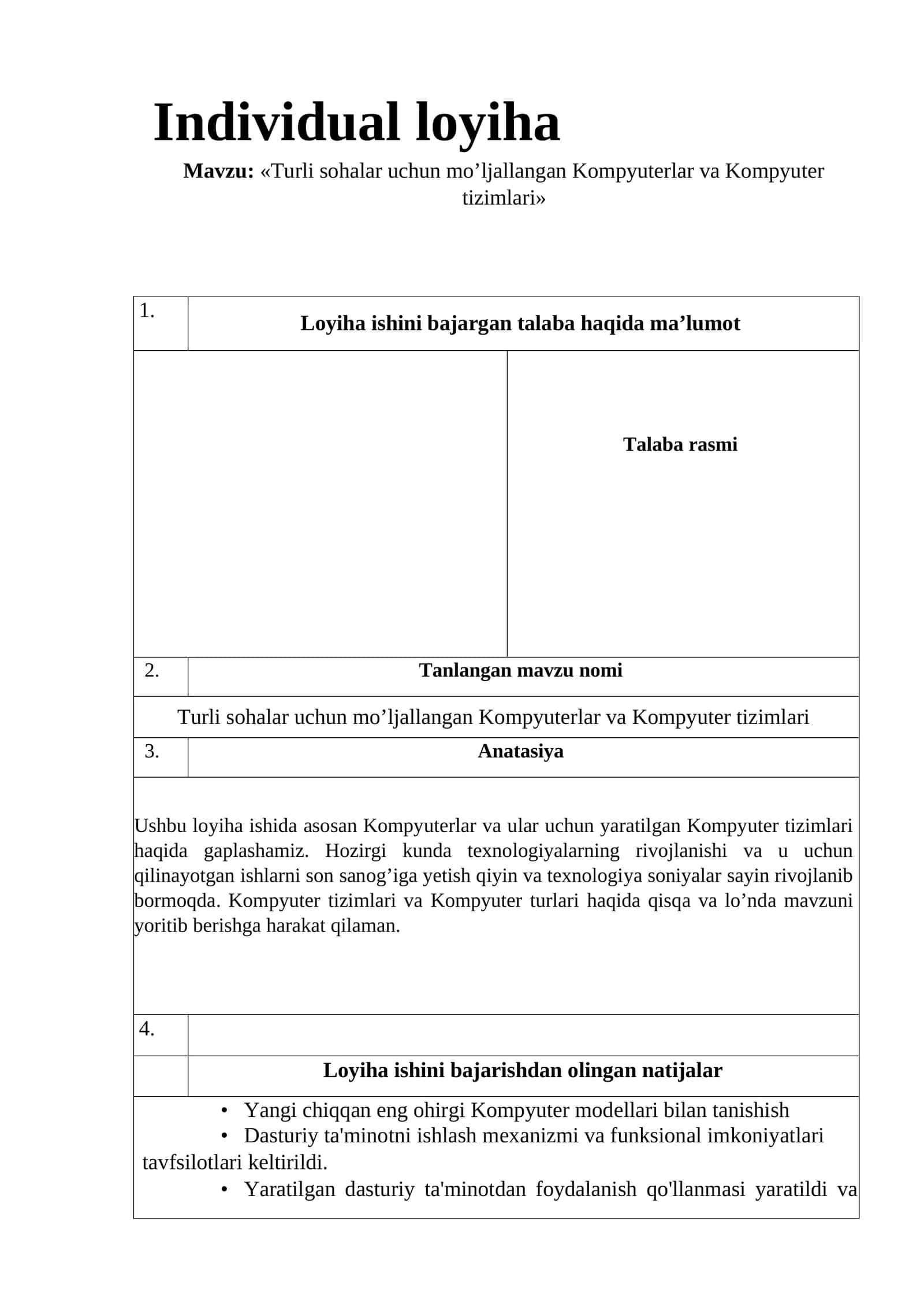 Turk sohalar uchun mo'ljallangan Kompyuterlar va Kompyuter tizimlari 1