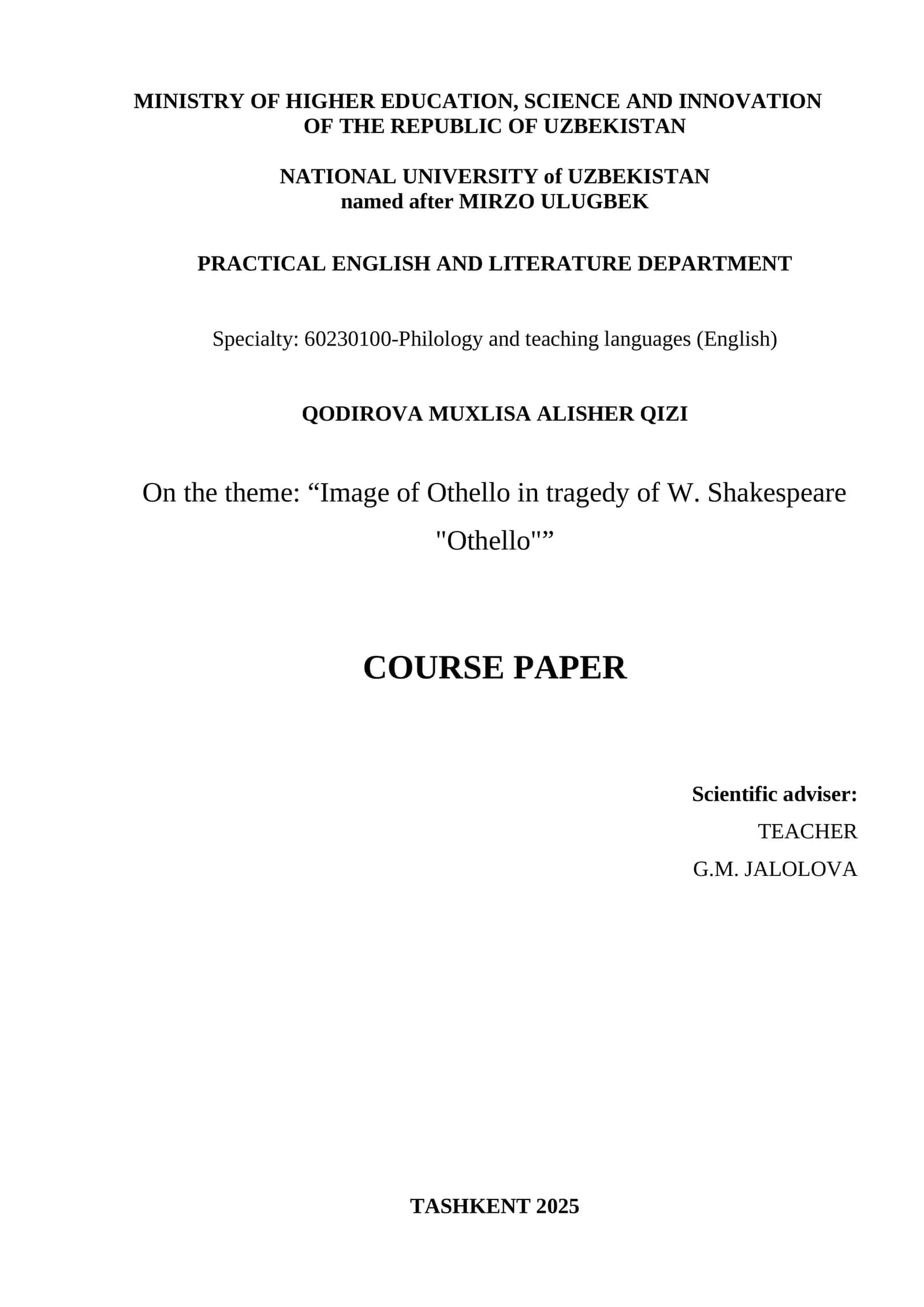 Othello in Shakespeare's Tragedy 1