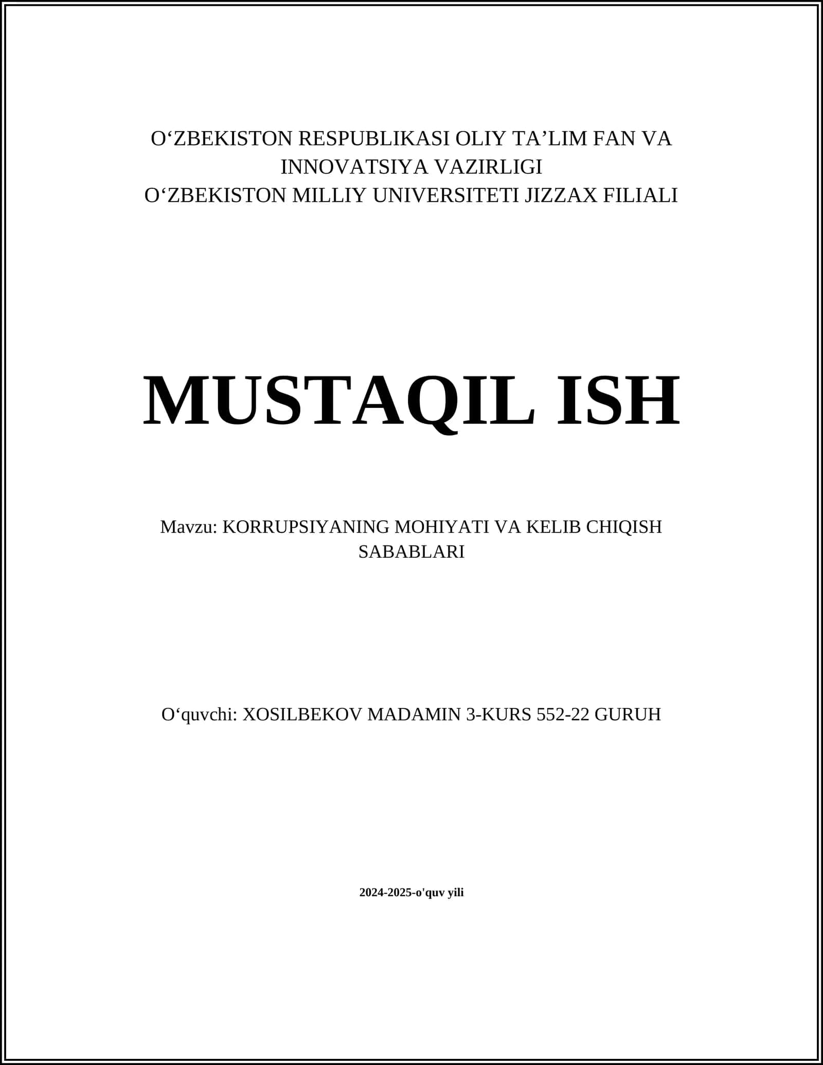 KORRUPSIYANING MOHIYATI VA KELIB CHIQISH SABABLARI 1