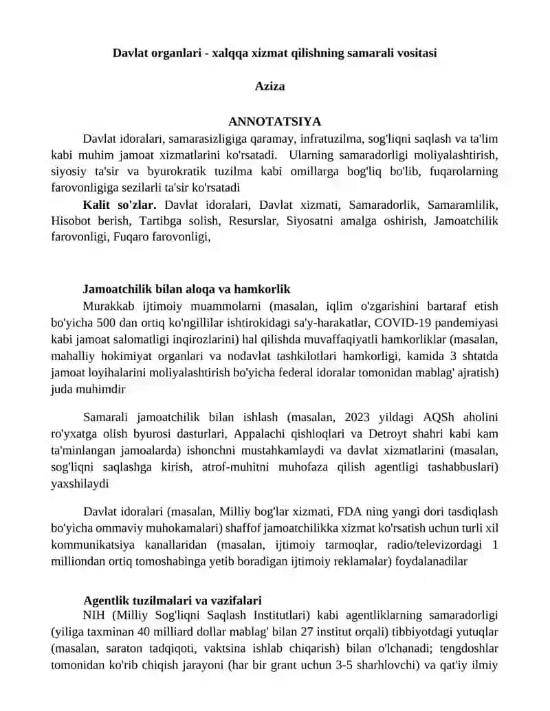 Davlat organlari - xalqqa xizmat qilishning samarali vositasi