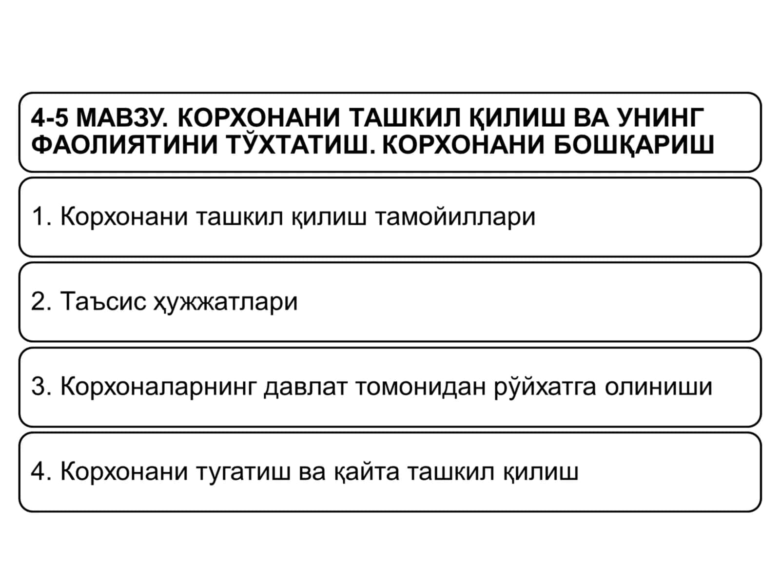 Корхонани ташкил қилиш тамойиллари 1