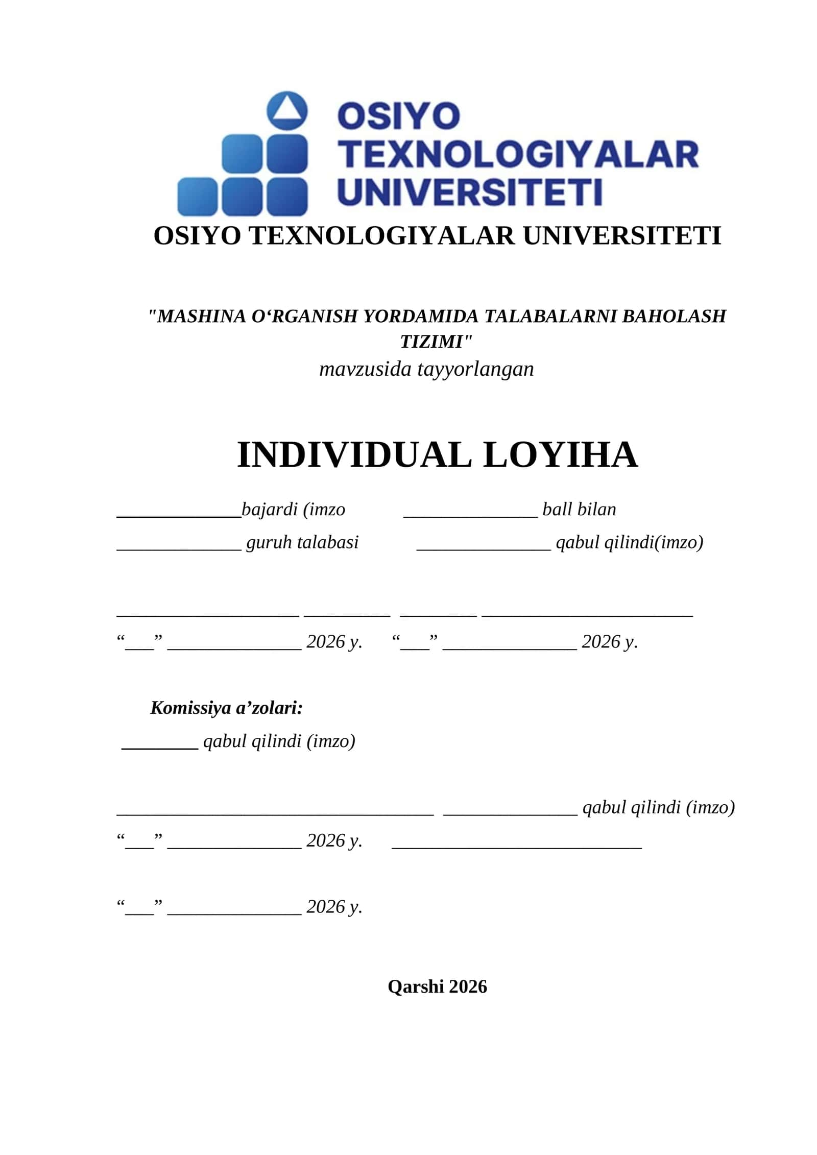 Mashina oʻrganish yordamida talabalarni baholash tizimi 1