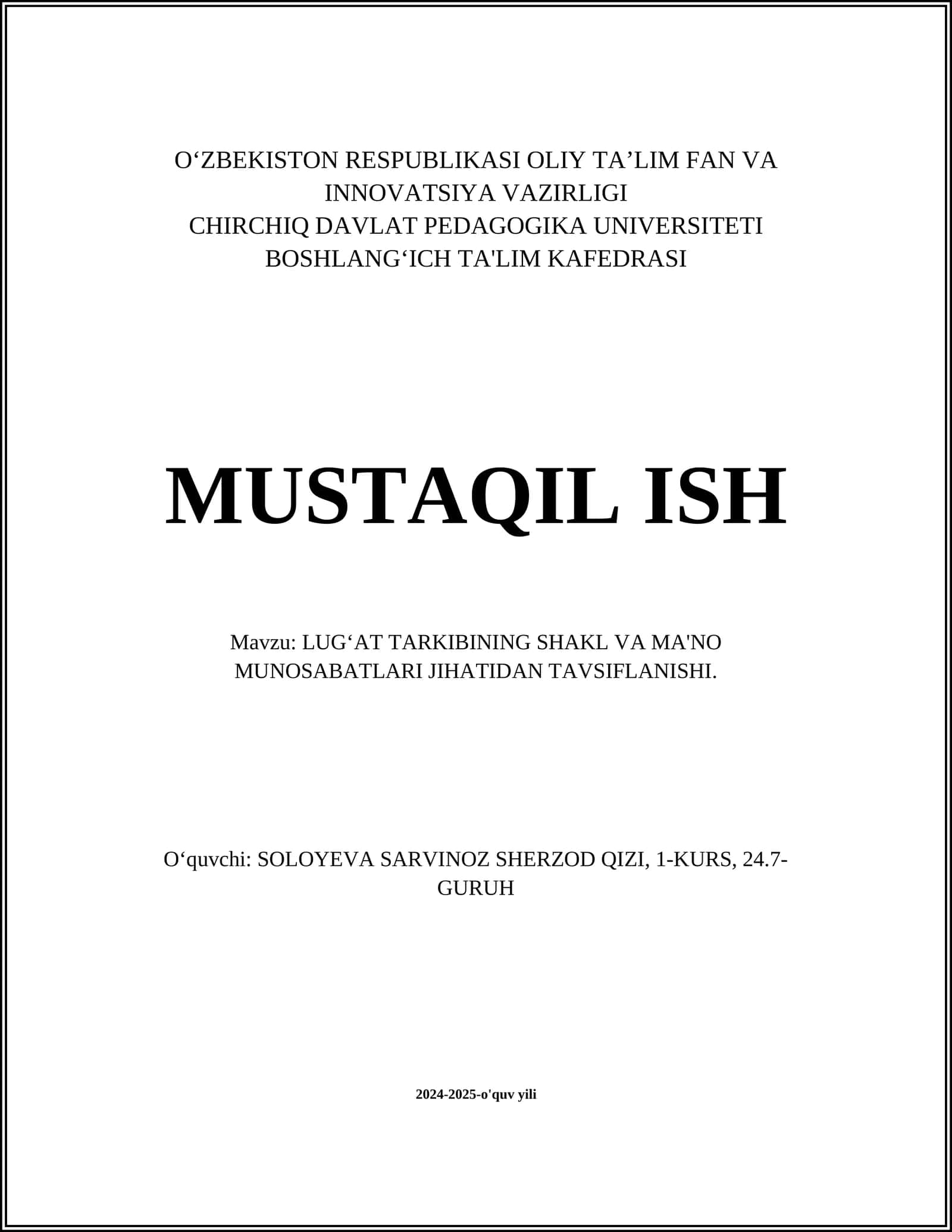 LUG‘AT TARKIBINING SHAKL VA MA'NO MUNOSABATLARI JIHATIDAN TAVSIFLANISHI 1