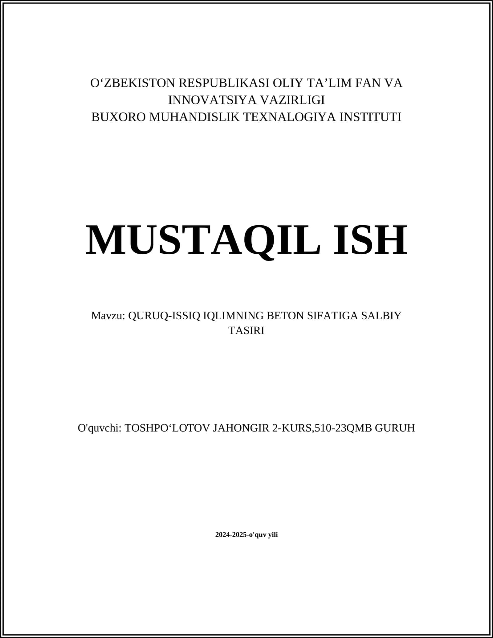 QURUQ-ISSIQ IQLIMNING BETON SIFATIGA SALBIY TASIRI 1