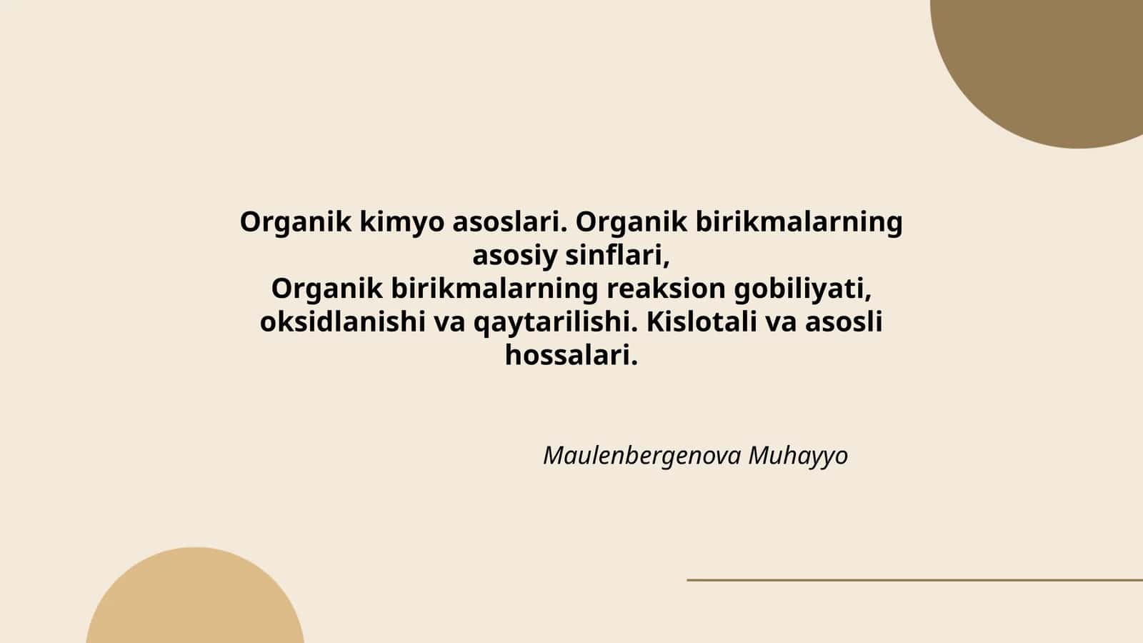 Organik kimyo asoslari 1