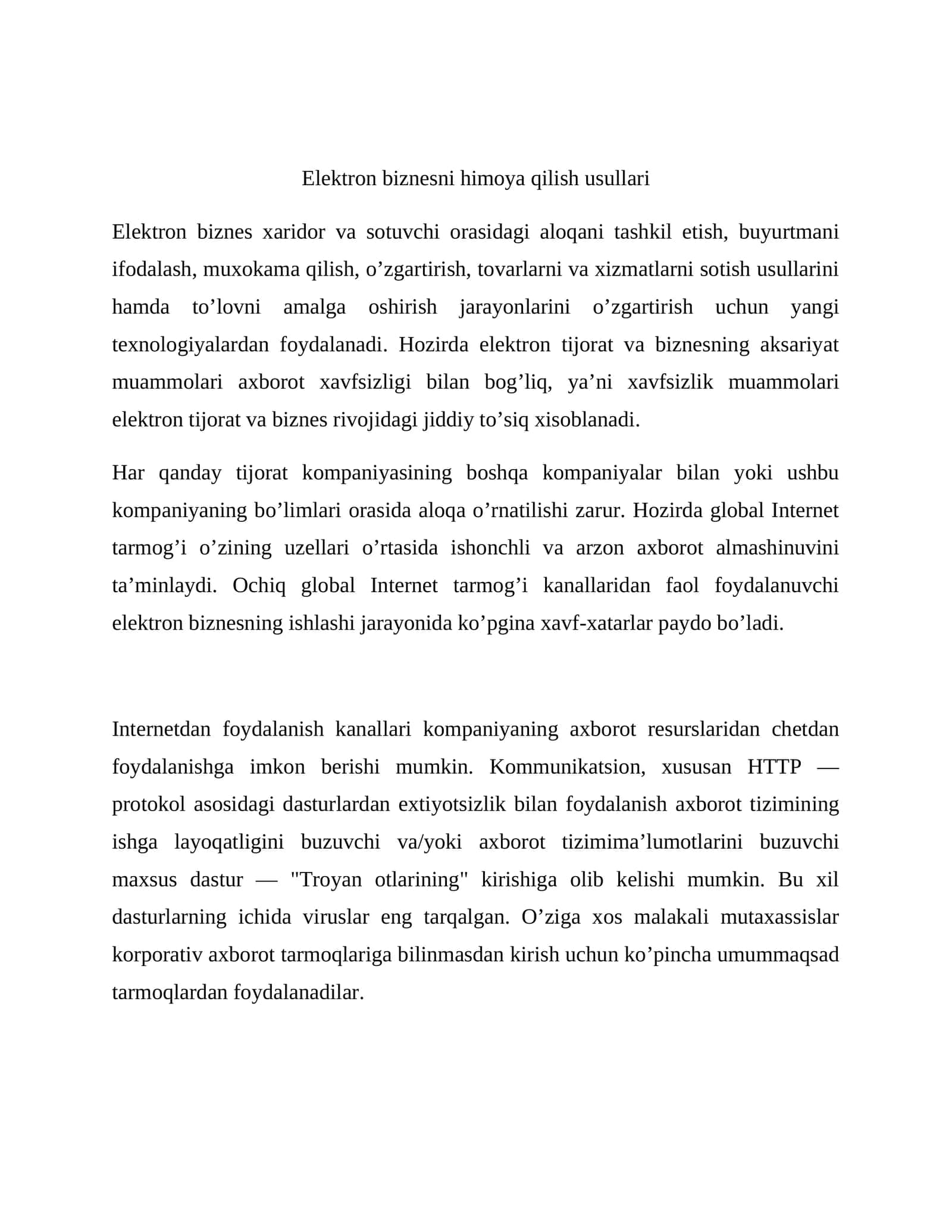 Elektron biznesni himoya qilish usullari 1