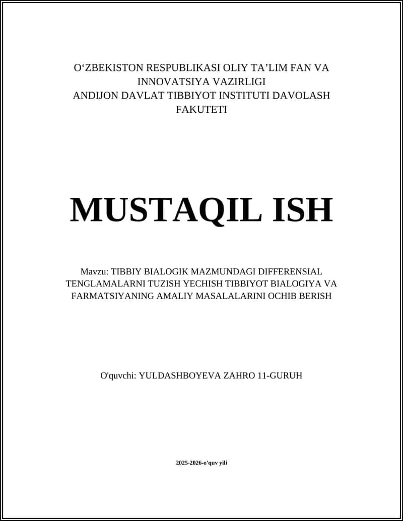 Tibbiy-biologik jarayonlarni ifodalovchi oddiy SIR va SEIR differensial tenglamalarini tuzish va yechish 1