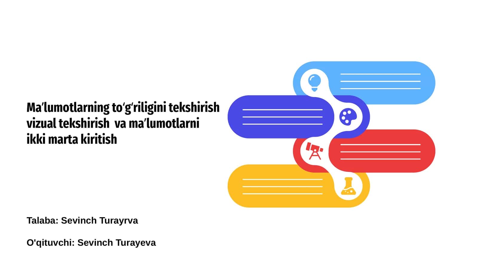 Maʼlumotlarning toʻgʻriligini tekshirish vizual tekshirish va maʼlumotlarni ikki marta kiritish 1