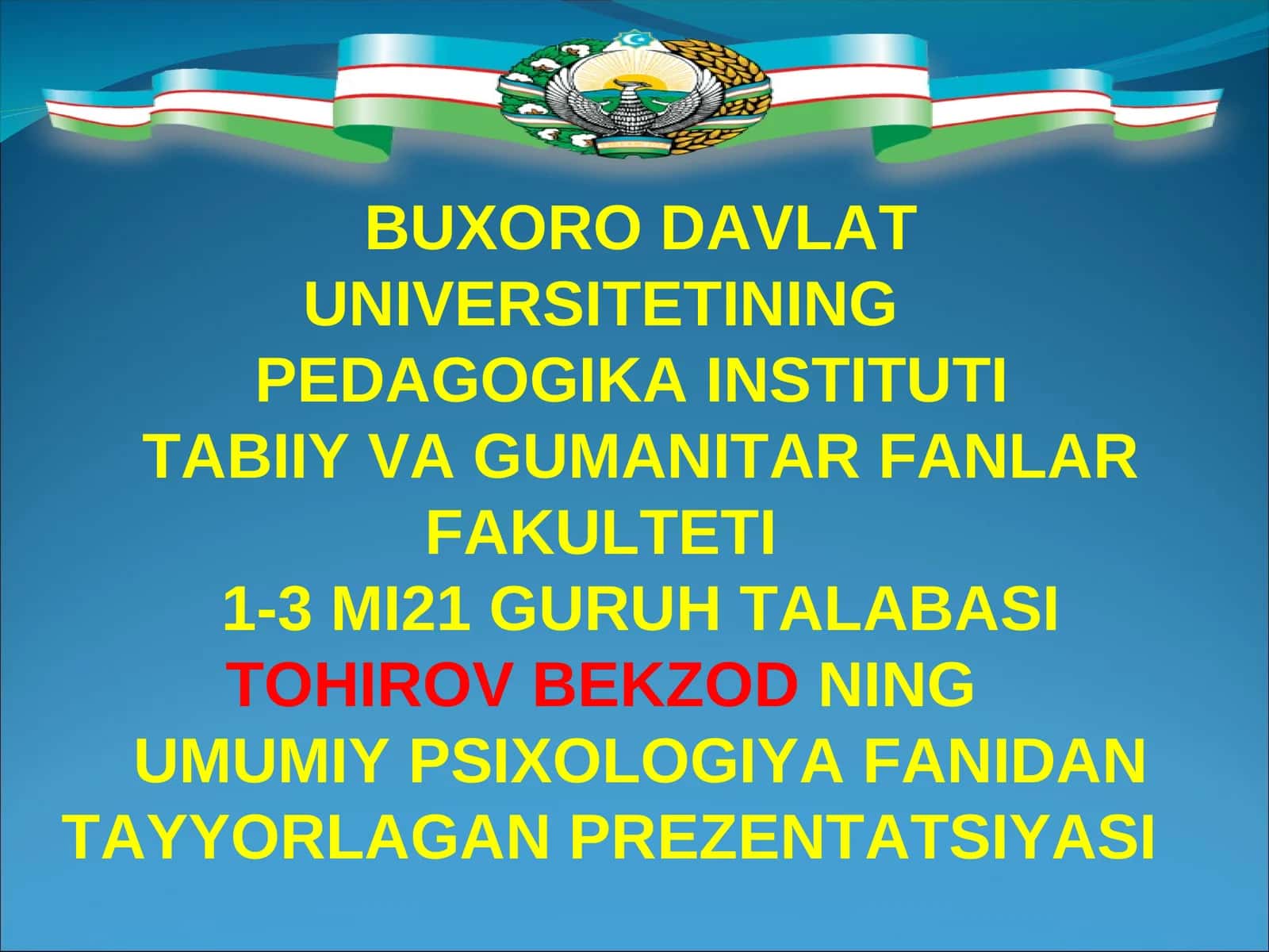 Umumiy psixologiya fanidan tayyorlagan prezentatsiyasi 1