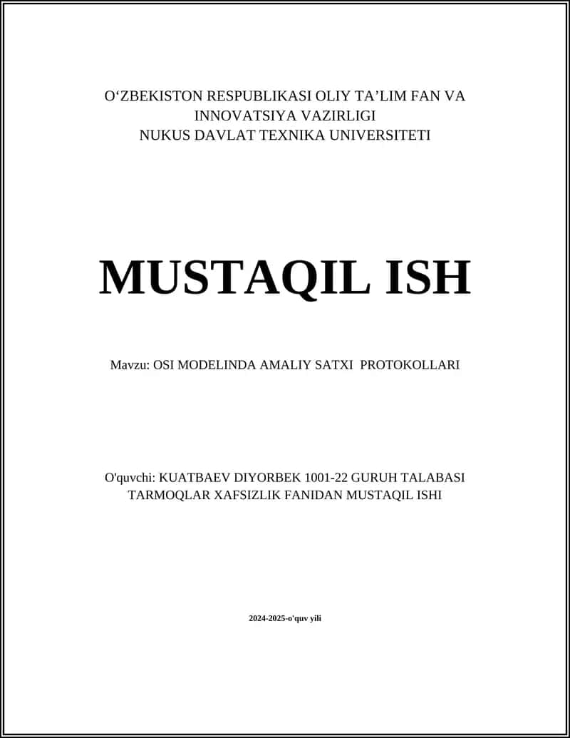 OSI MODELINDA AMALIY SATXI PROTOKOLLARI 1