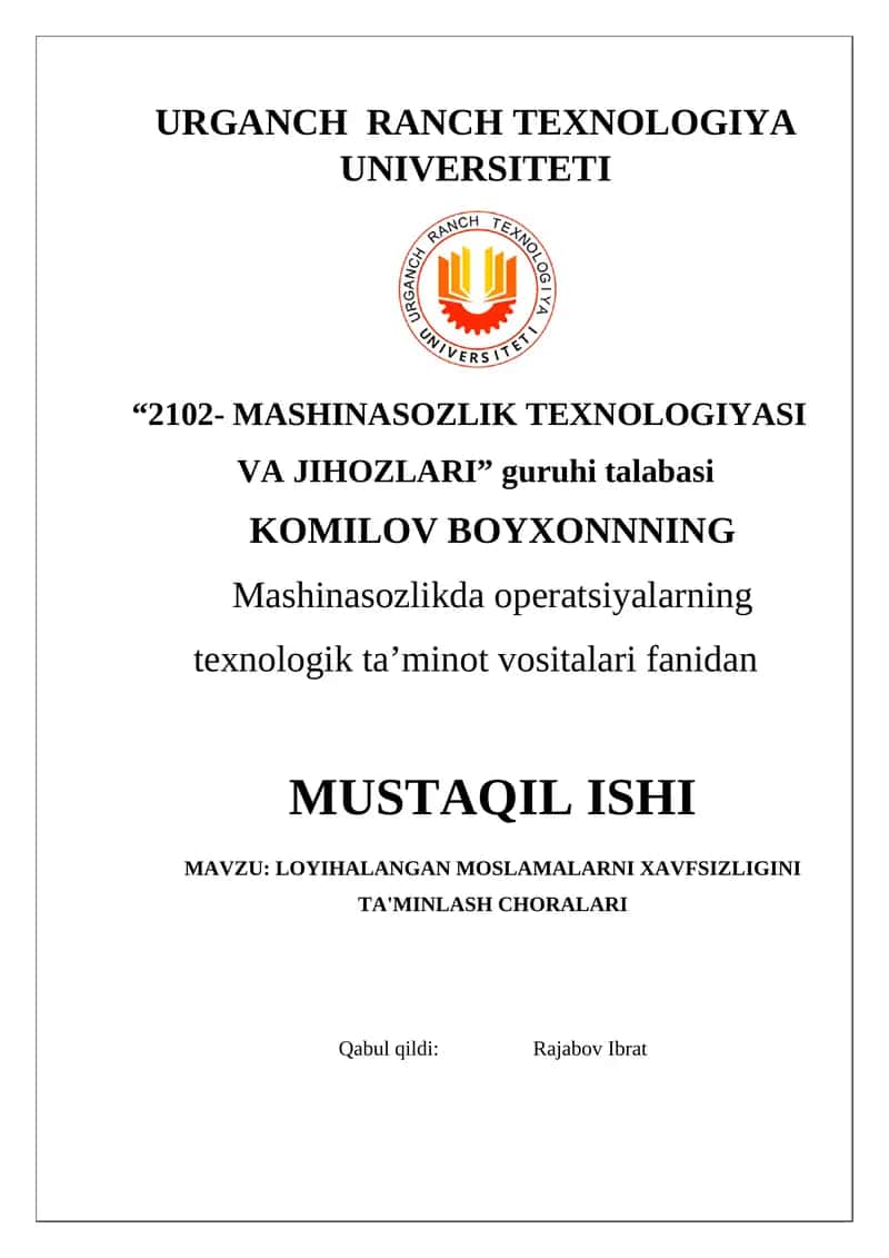 LOYIHALANGAN MOSLAMALARNI XAVFSIZLIGINI TA'MINLASH CHORALARI 1