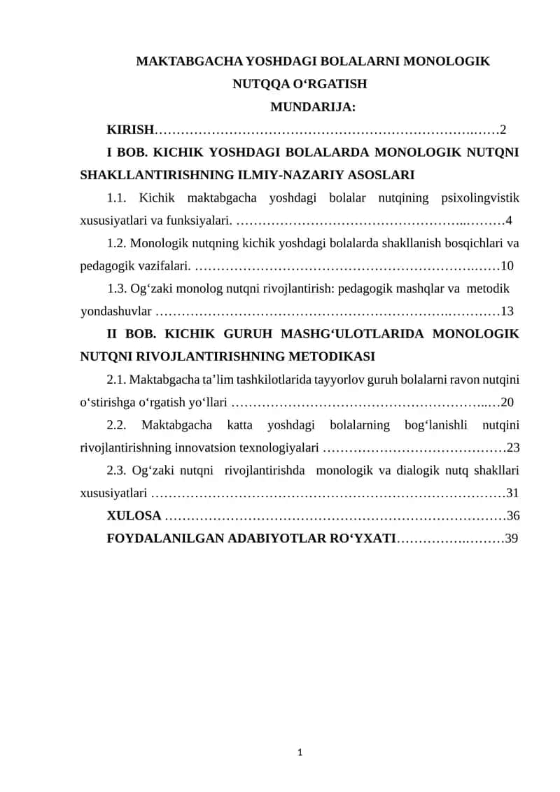 MAKTABGACHA YOSHDAGI BOLALARNI MONOLOGIK NUTQQA O‘RGATISH 1