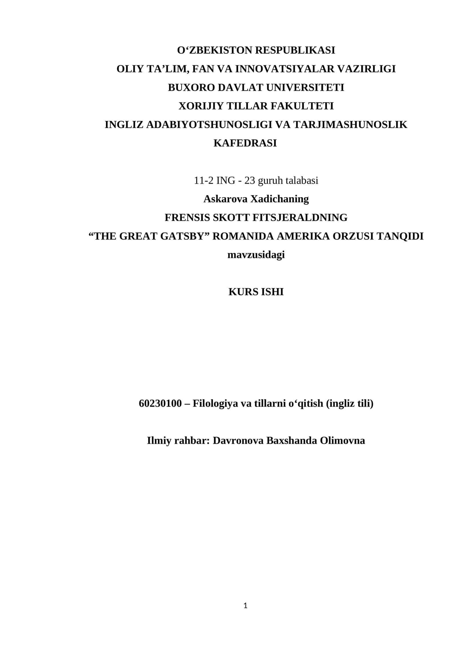 FRENSIS SKOTT FITSJERALDNING “THE GREAT GATSBY” ROMANIDA AMERIKA ORZUSI TANQIDI 1