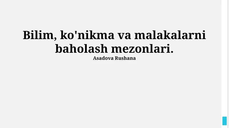 Bilim, ko'nikma va malakalarni baholash mezonlari 1