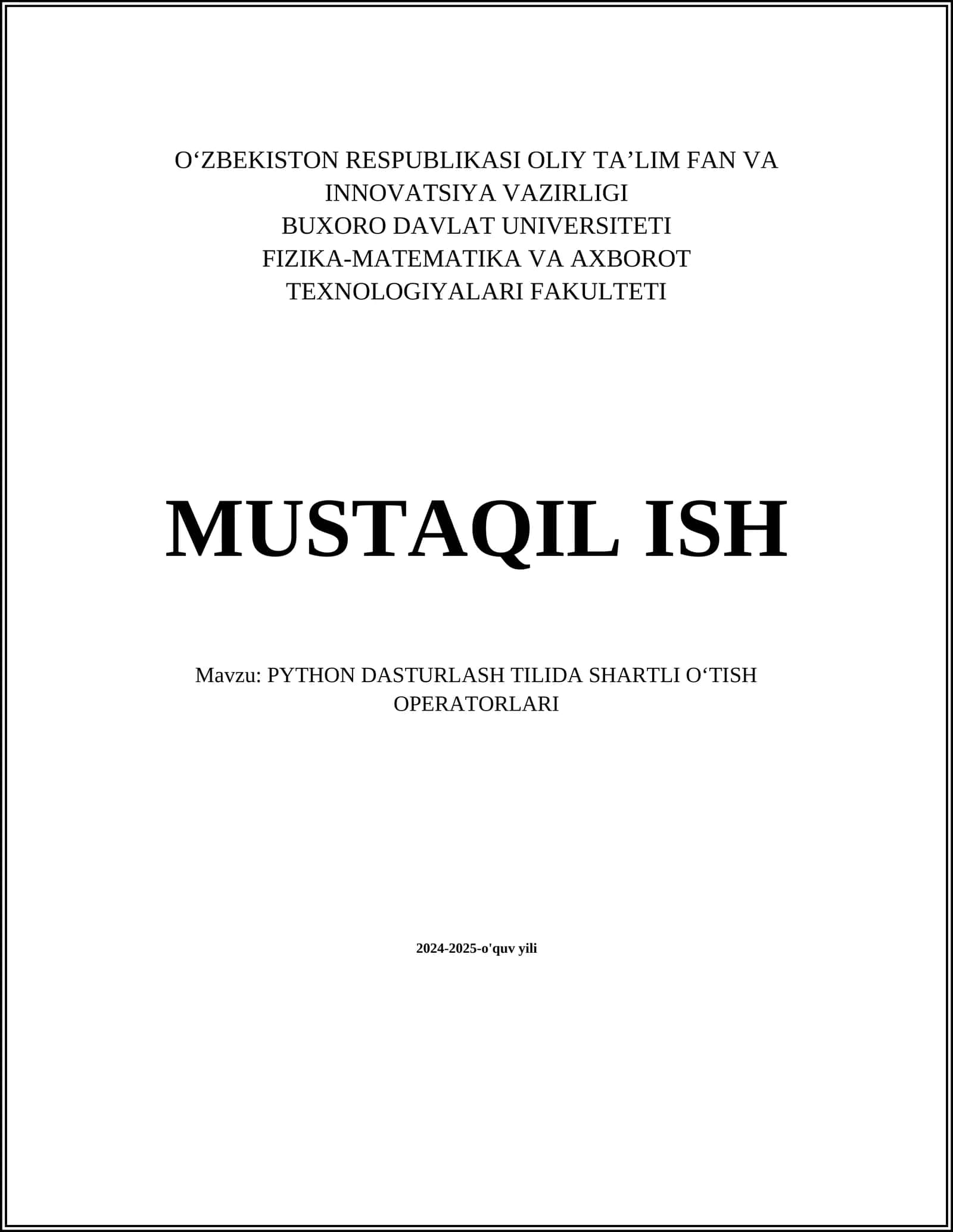 PYTHON DASTURLASH TILIDA SHARTLI OʻTISH OPERATORLARI 1