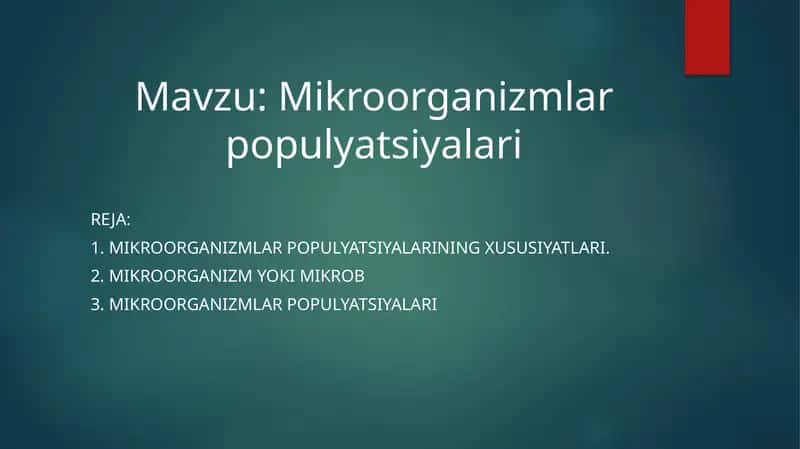 Mikroorganizmlar populyatsiyalari 1