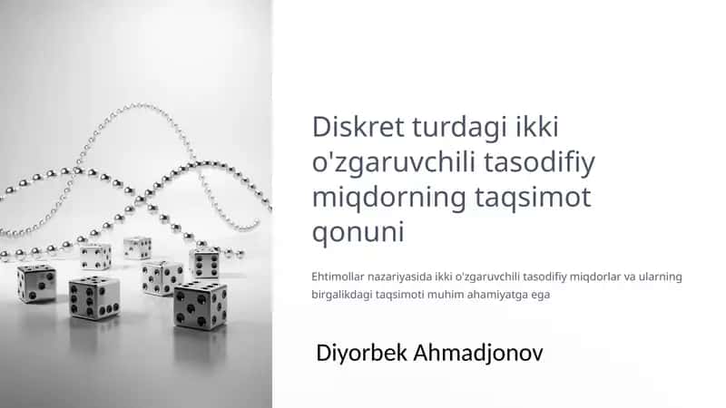 Diskret turdagi ikki o'zgaruvchili tasodifiy miqdorning taqsimot qonuni 1