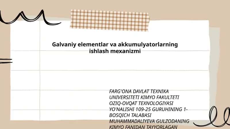 Galvaniy elementlar va akkumulyatorlarning ishlash mexanizmi 1