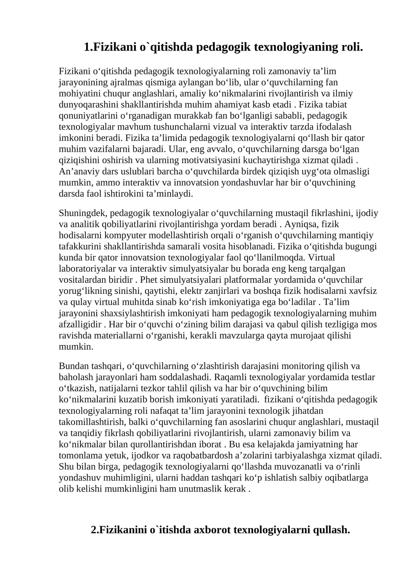 Fizikani o`qitishda pedagogik texnologiyaning roli 1