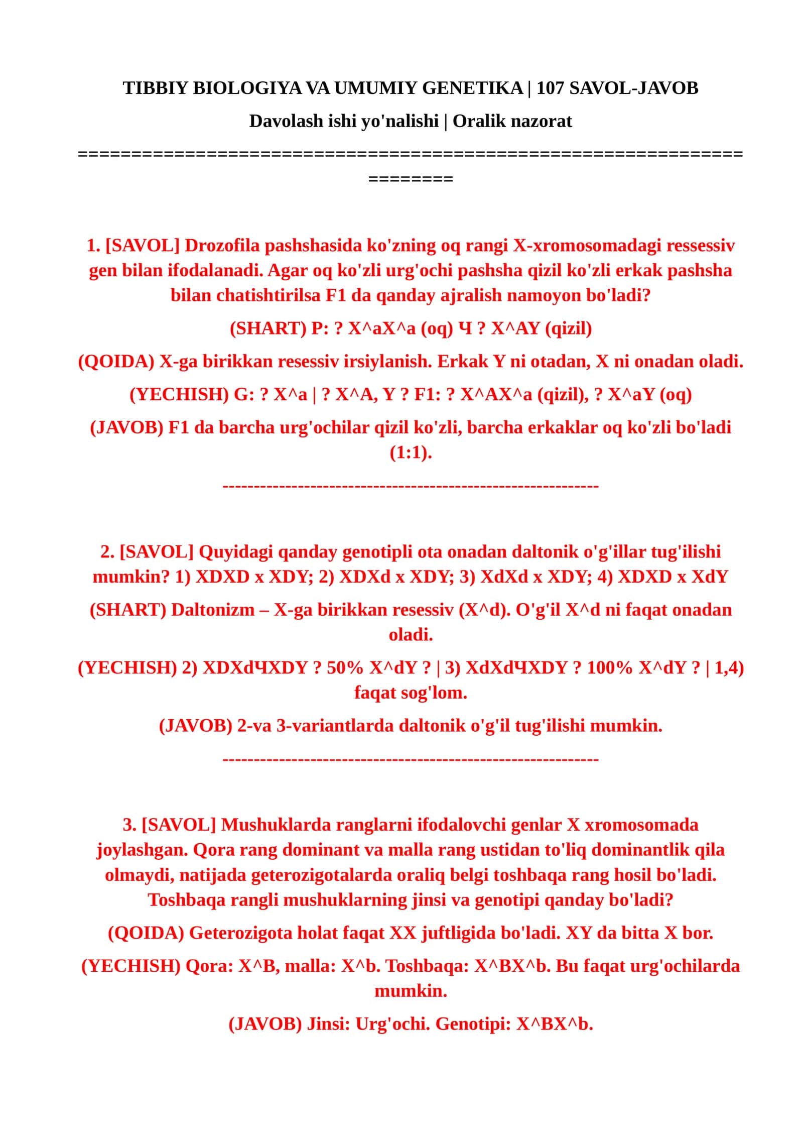 Tibbiy biologiya va umumiy genetika 1