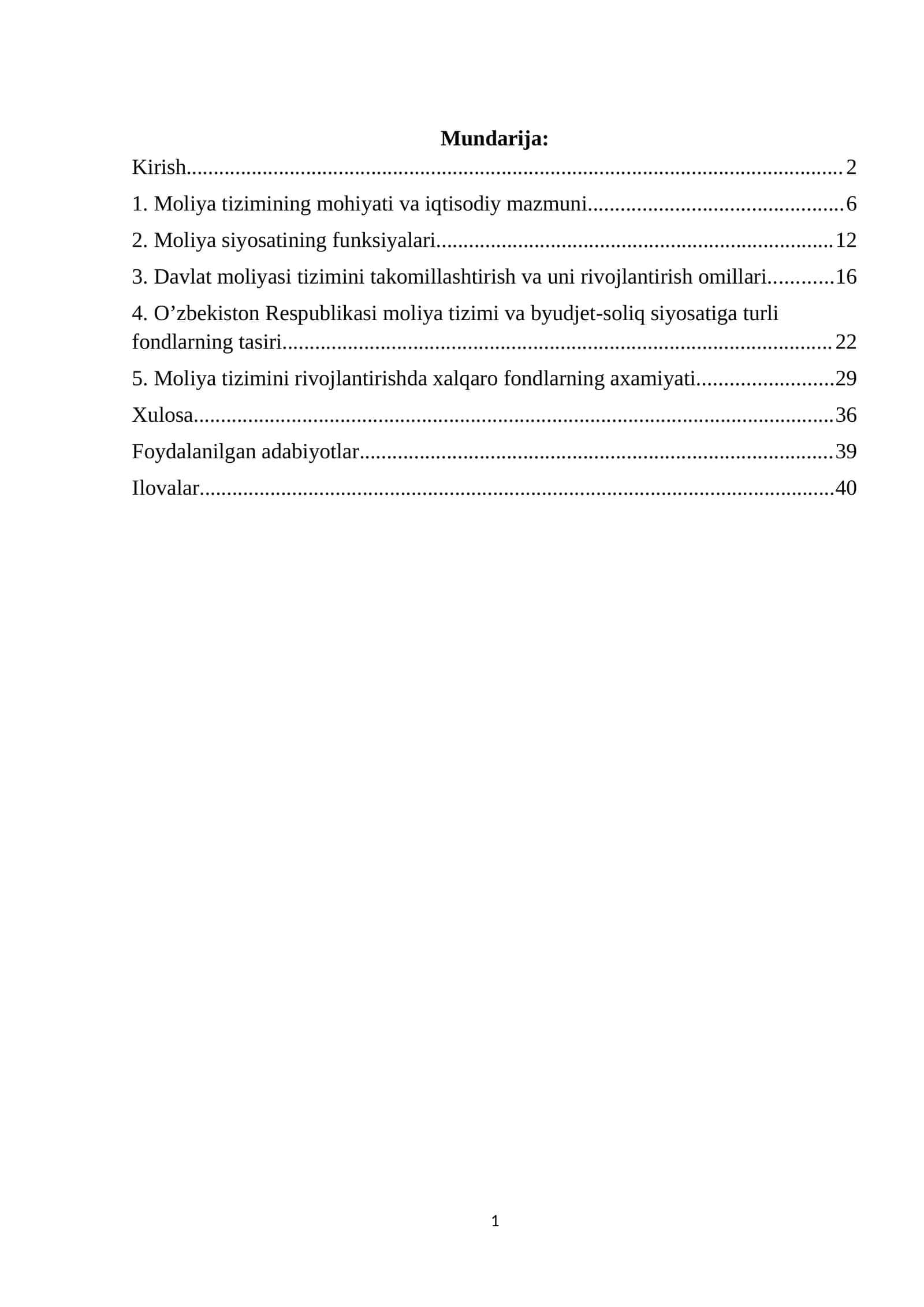 Moliya tizimining mohiyati va iqtisodiy mazmuni 1