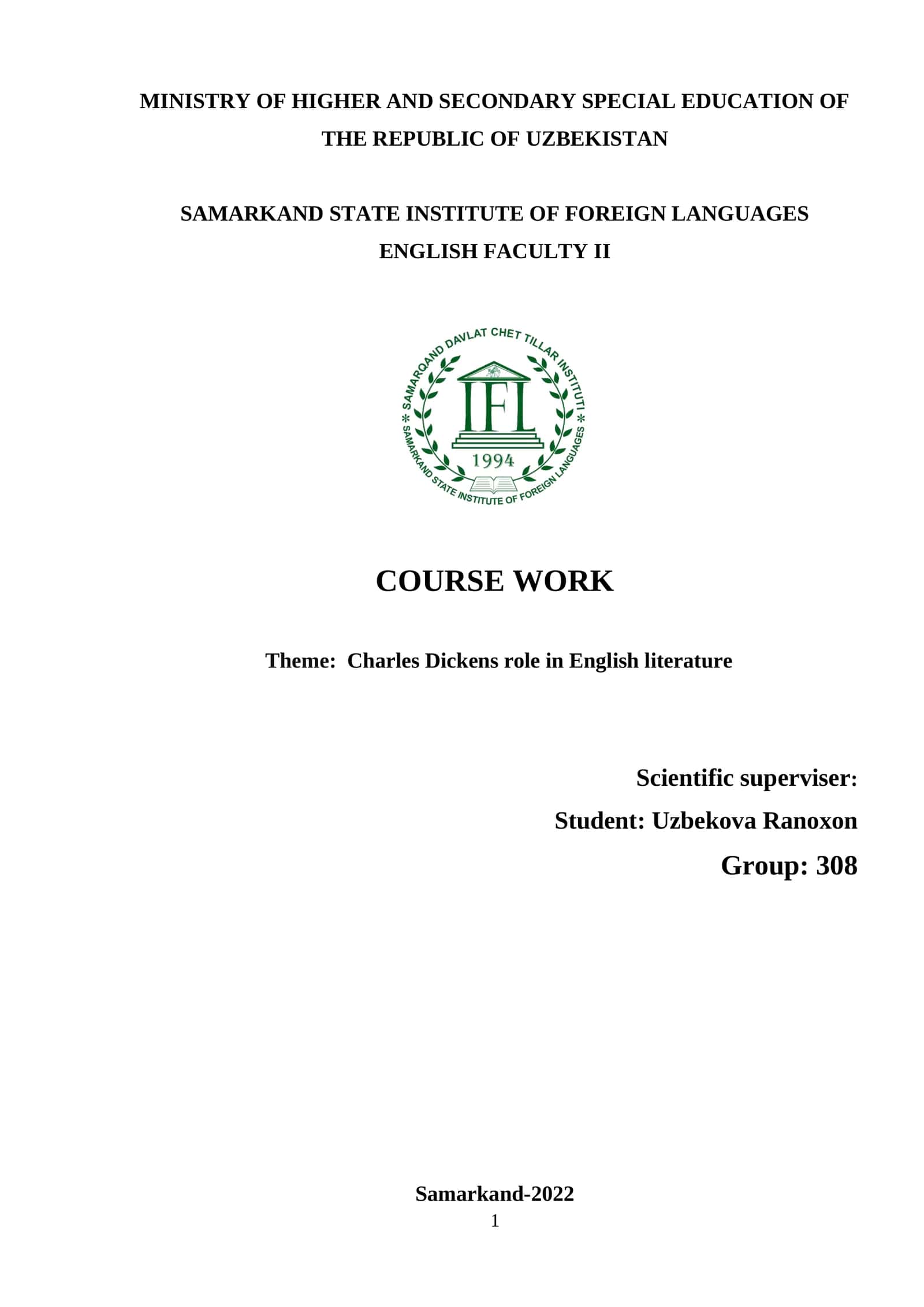 Mavzu: Charles Dickens role in English literature 1