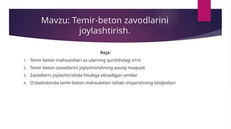 Temir-beton zavodlarini joylashtirish 1