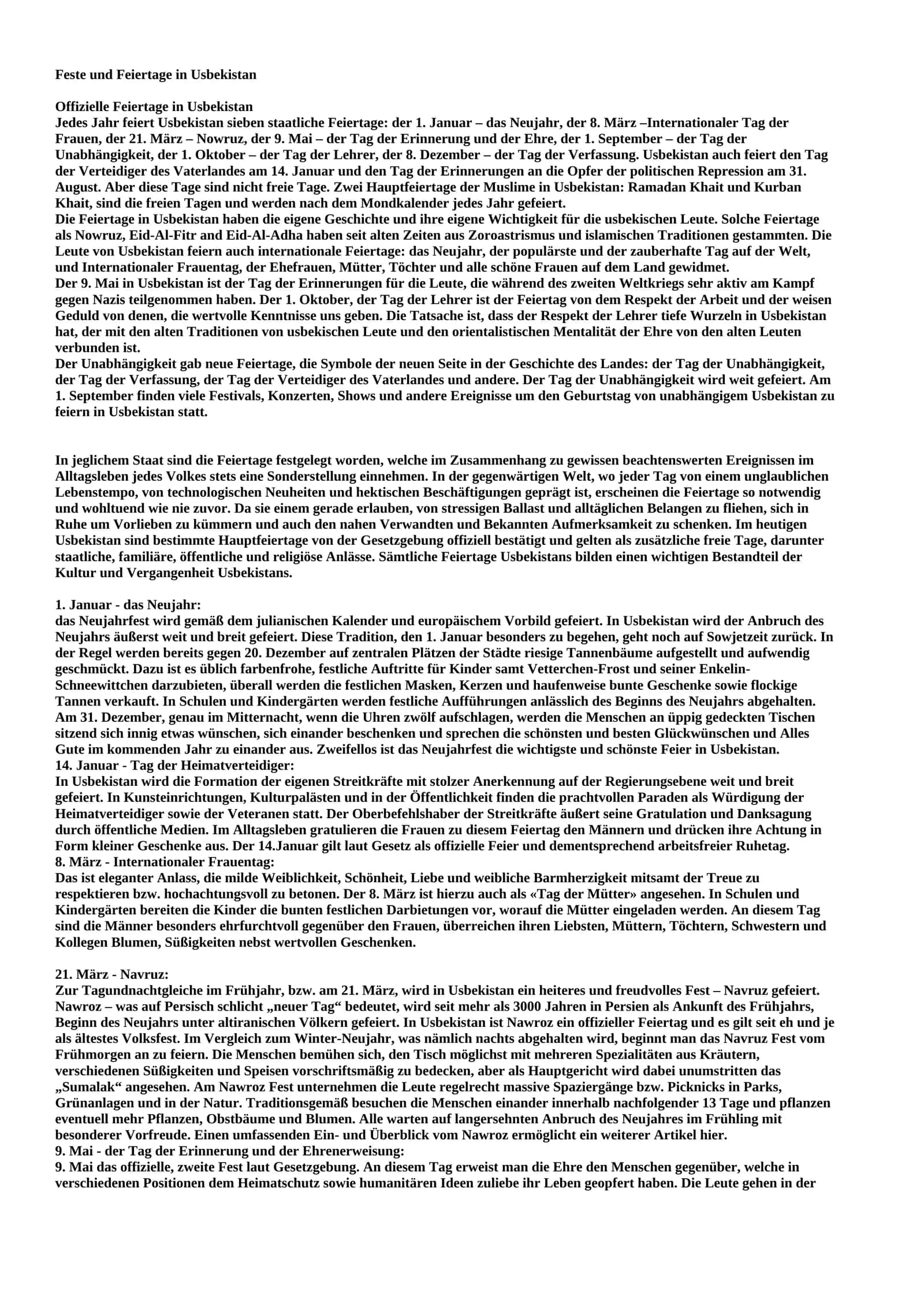 Feste und Feiertage in Usbekistan 1