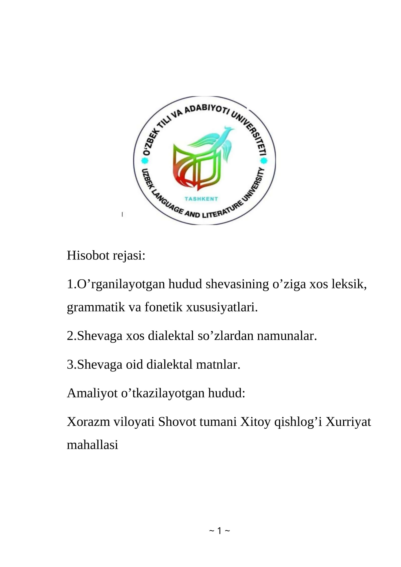 Xorazm hudud shevasining o’ziga xos leksik, grammatik va fonetik xususiyatlari 1