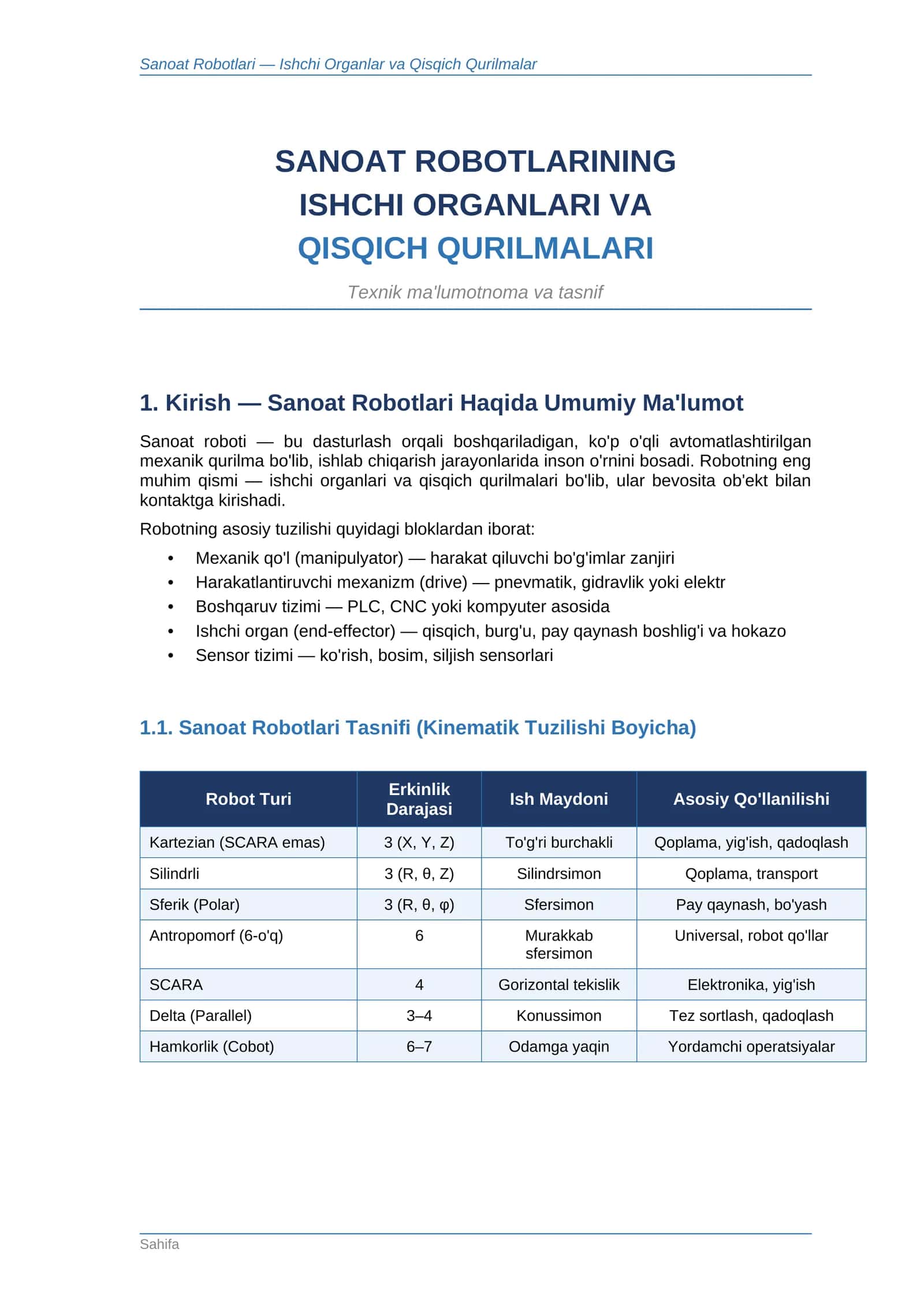 Sanoat Robotlari — Ishchi Organlar va Qisqich Qurilmalar 1