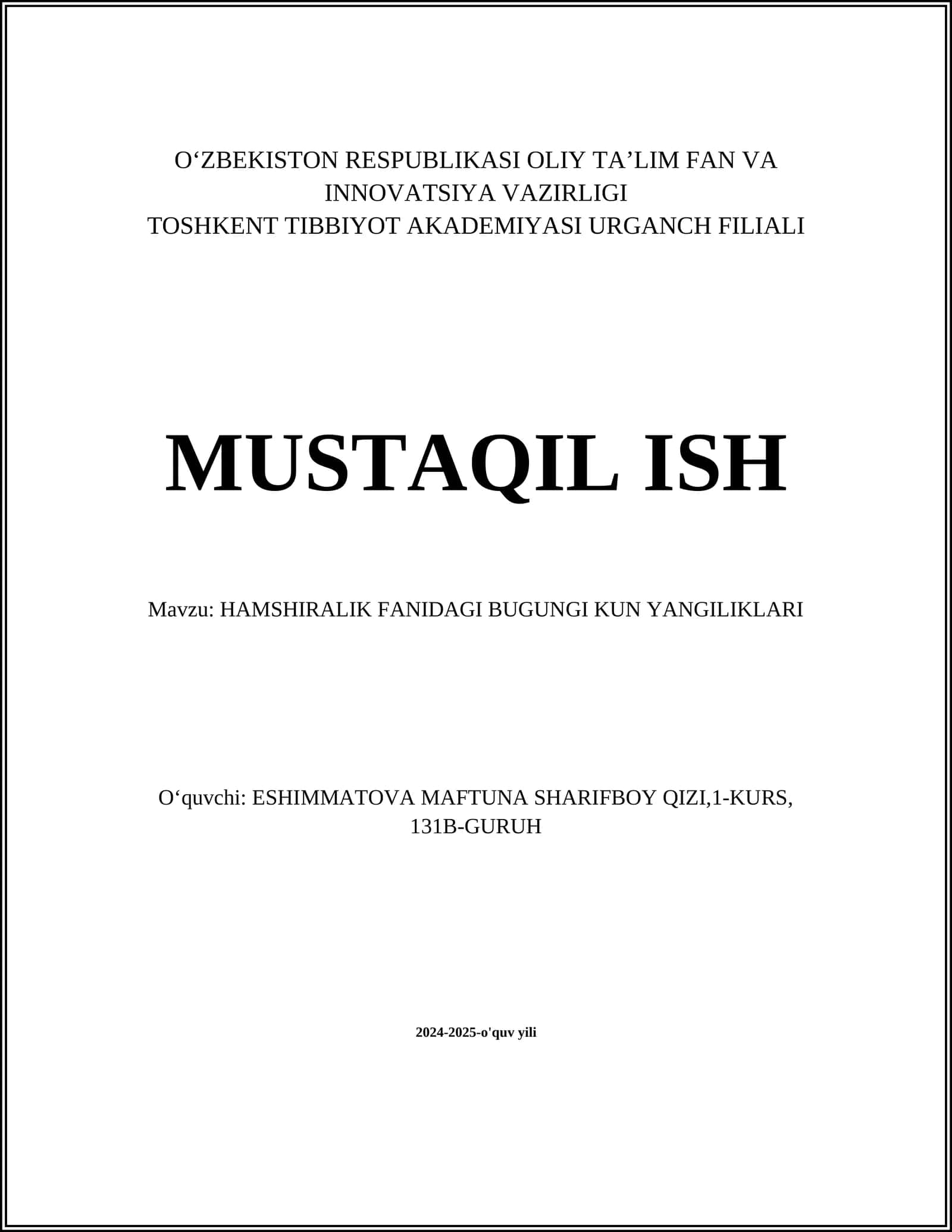HAMSHIRALIK FANIDAGI BUGUNGI KUN YANGILIKLARI 1