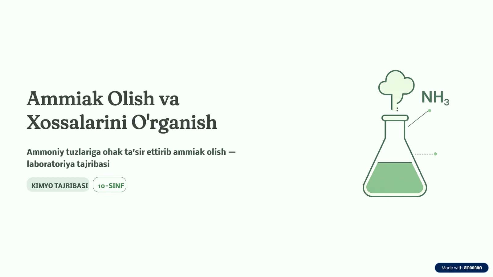Ammiak Olish va Xossalarini O'rganish 1