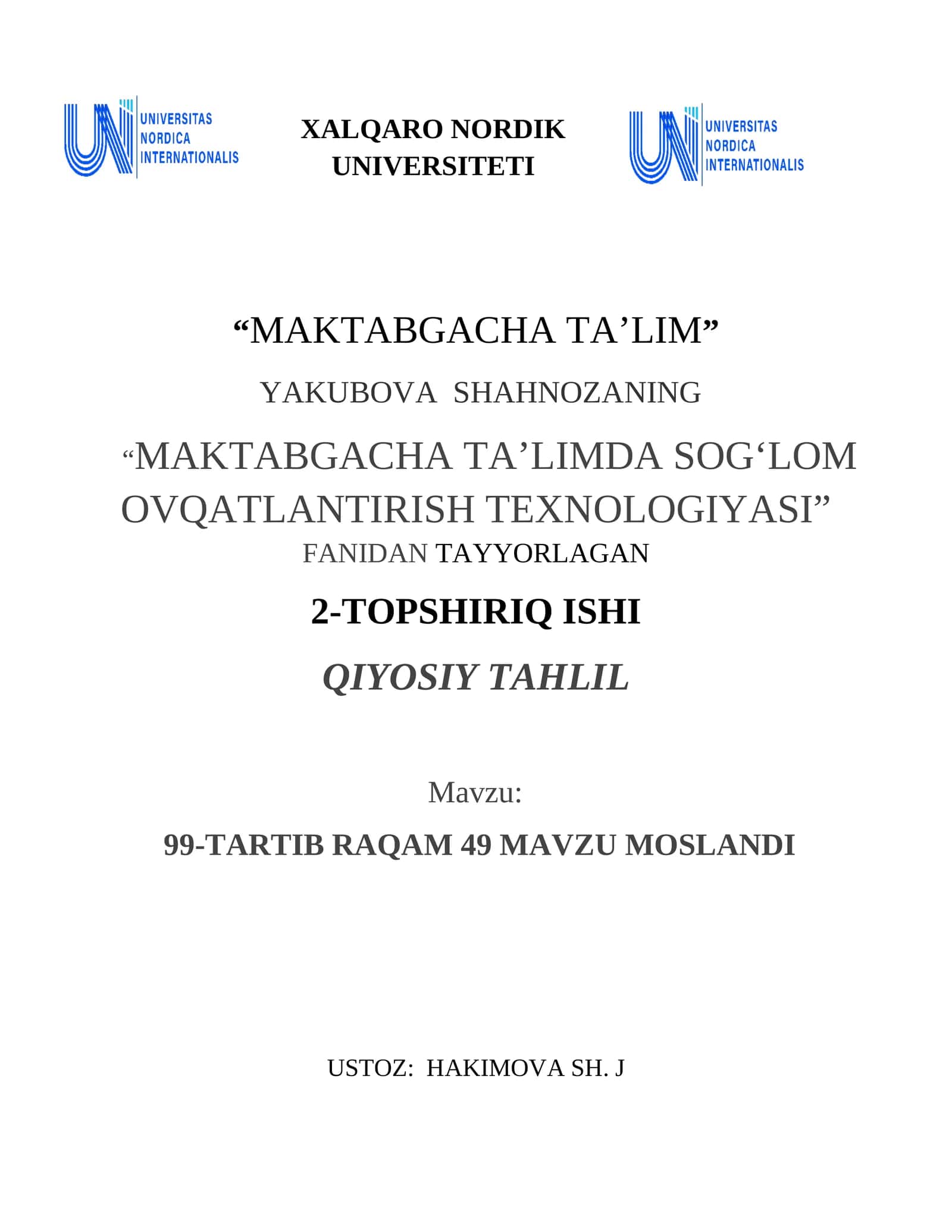 MAKTABGACHA TA’LIMDA SOG‘LOM OVQATLANTIRISH TEXNOLOGIYASI 1